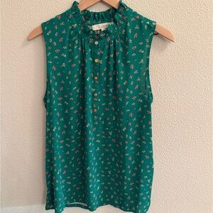 LOFT Green Floral Mixed Media Sleeveless Blouse – Size L